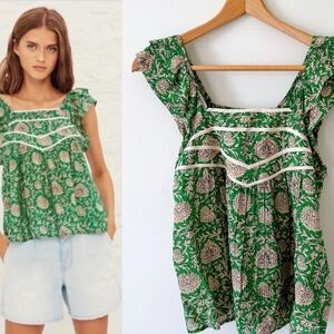 Mine Green and Beige Floral Women's Blouse